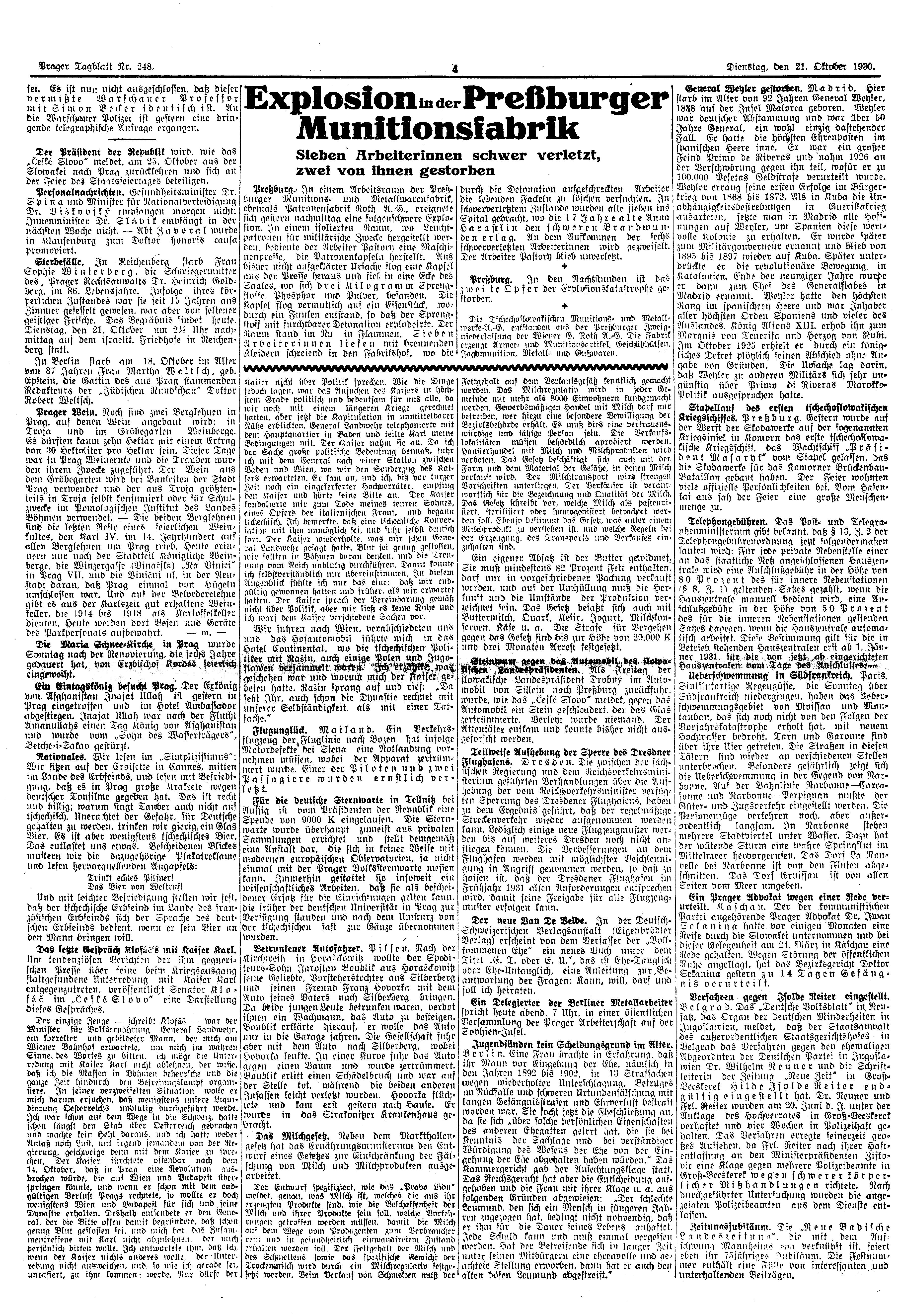 Další archivní strana deníku Prager Tagblatt vztahující se k observatoři a jejímu dobovému kontextu. Zdroj: archiv Ústecké hvězdárny.