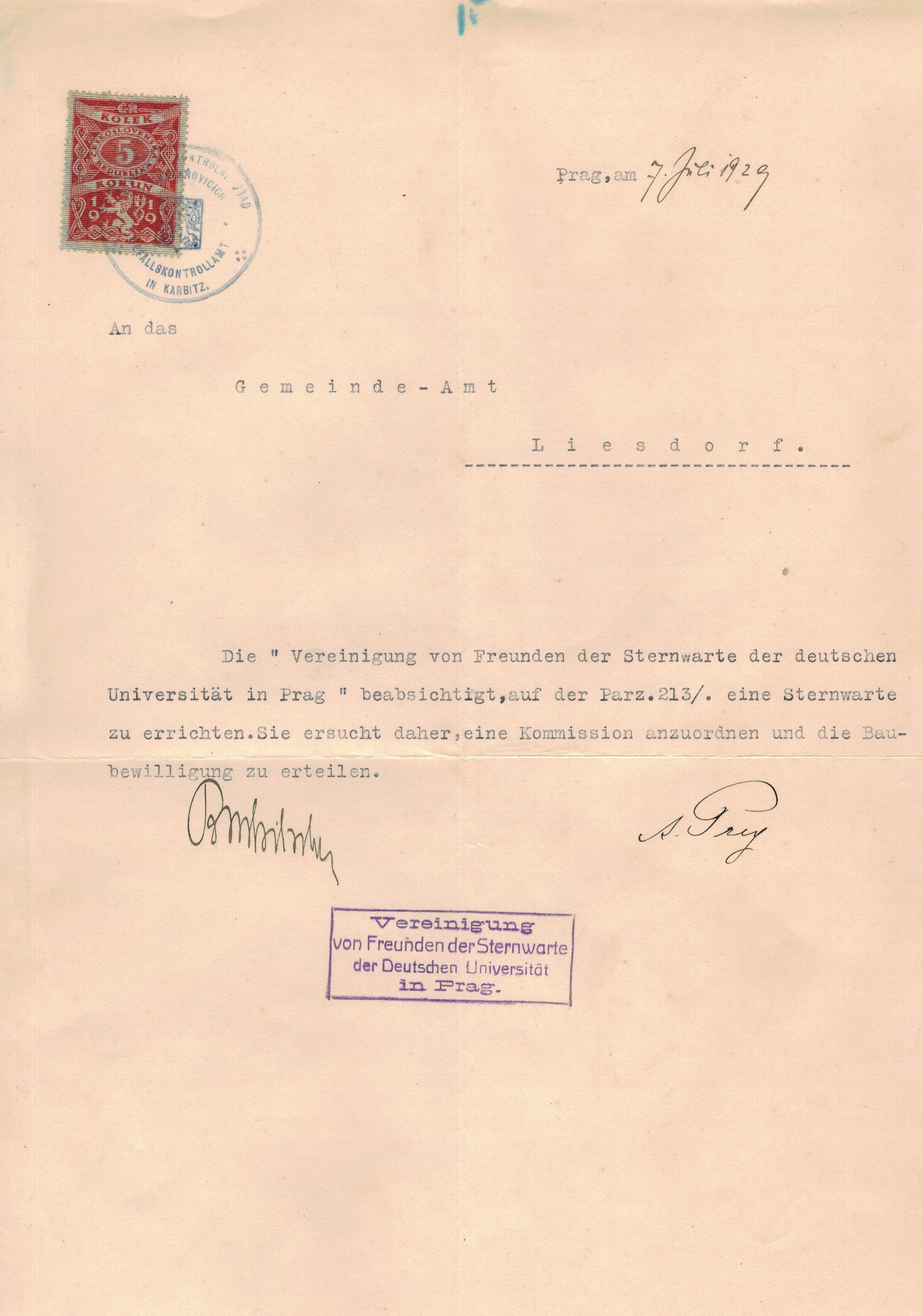 Dobová stavební dokumentace vztahující se k vybudování observatoře. Zdroj: archiv Ústecké hvězdárny.