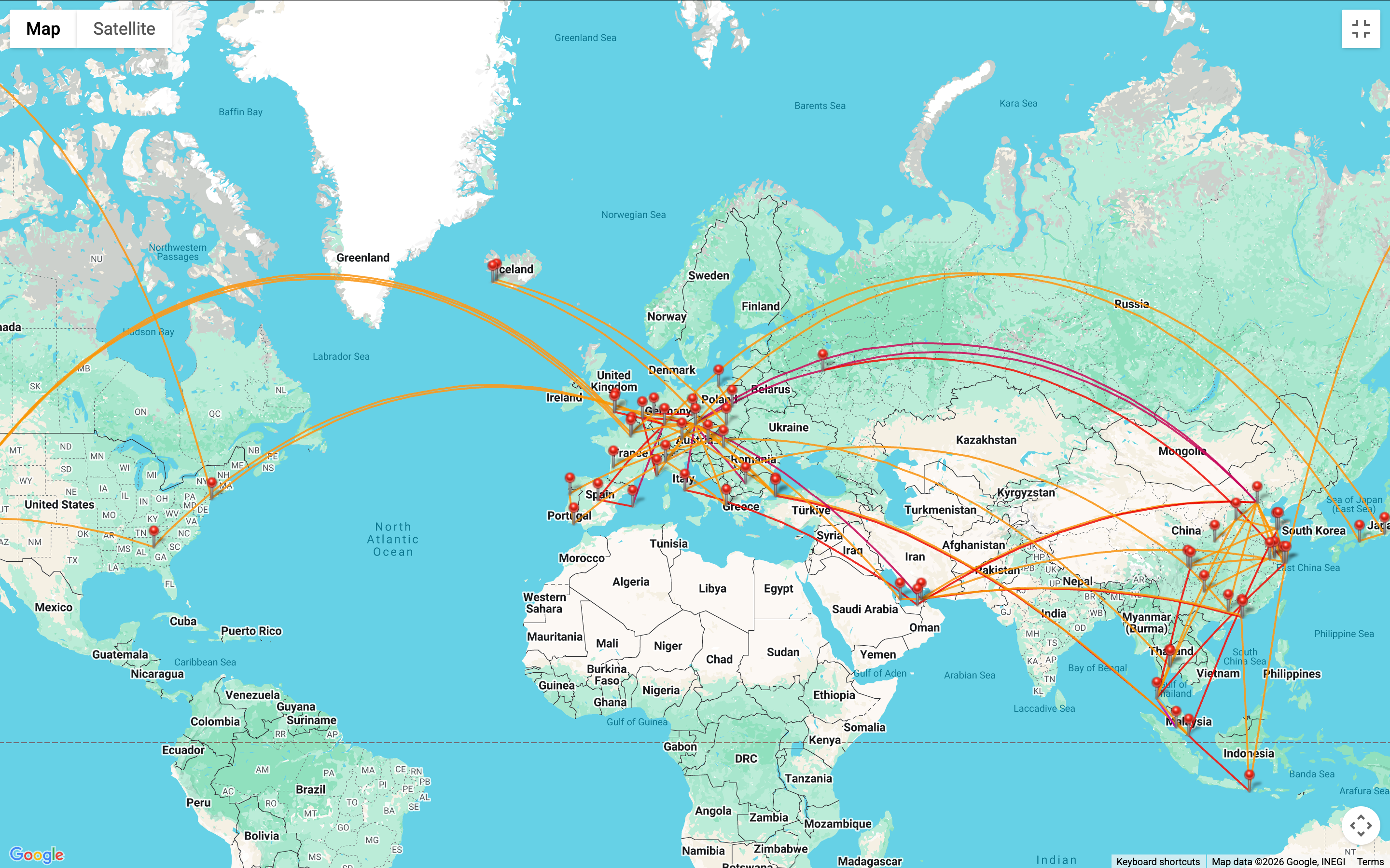Map of Victor’s international connections